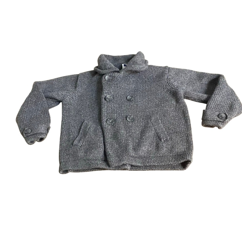 Janie and Jack gray knit button collar baby sweater SIZE 12-18M